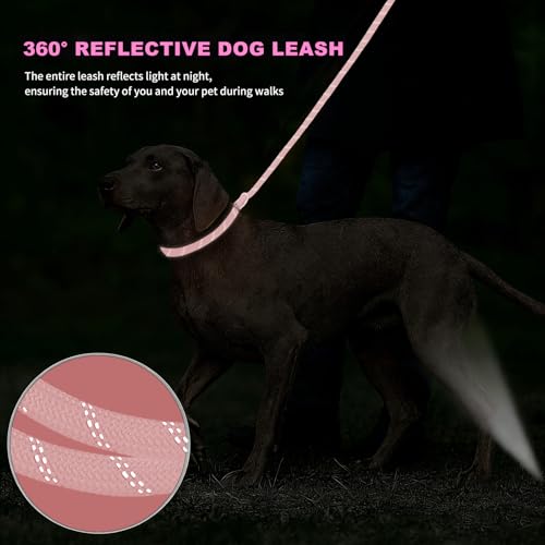 6FT Heavy Duty Dog Leash for Small Medium Large Dogs, Tangle Free Reflective Dog Training Leash with Double Handle, Seat Belt Buckle & Poop Bag Holder (Pink) - color: Pink, size: 6FT