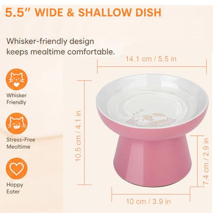 Raised Cat Food Bowl – Ceramic Elevated Cat Bowl for Whisker & Neck Fatigue,Non-Slip & Anti Vomiting Pet Feeder for Kittens to Adult Cats and Small Dogs,Dishwasher Safe(Pink) - color: Pink
