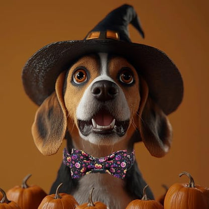 Halloween Dog Collar with Bow Tie - Cute Halloween Black Spooky Pumpkin Dog Collars, Adjustable Metal Buckle Bowtie Collar for Small Medium Large Boy Girl Dogs XS - color: B-Spooky Pumpkin, size: XS
