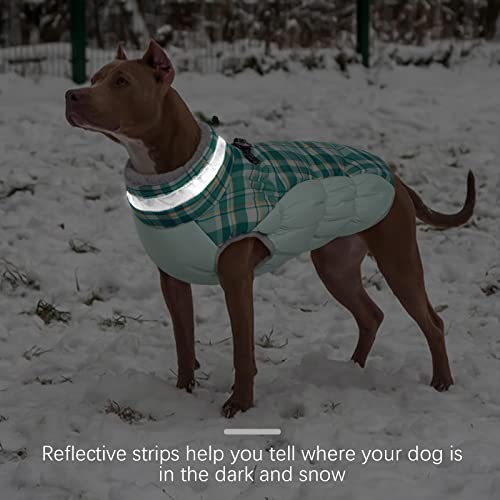 FUAMEY Dog Coat for Small Dogs,Waterproof Dog Winter Jacket with Harness Built in Puppy Cold Weather Coats Reflective Pet Vest with Zipper Warm Fleece Dogs Snowsuit Windproof Green Plaid XS - color: Green Plaid, size: XS(chest:14in)