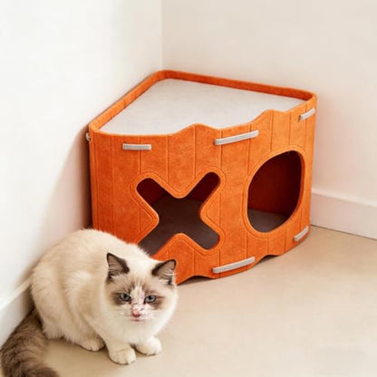 Genérico Felt Cave Cats - Semi-Gated Pets - Spacious Cave | Winter Use Outdoor Camping Travel Home & Bedroom & Living Room Apartment Balcony - color: Orange