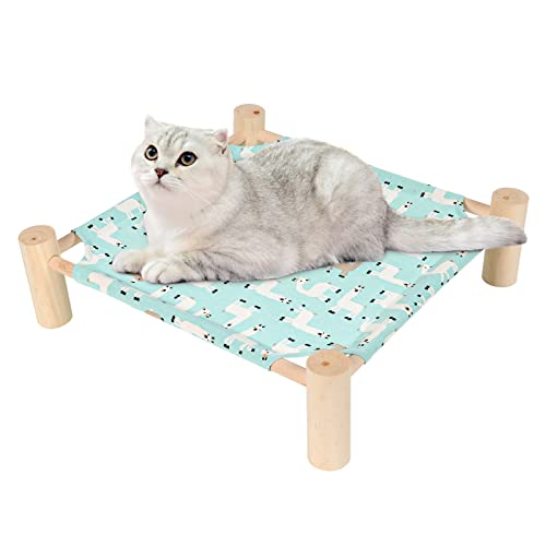 Cat and Dog Hammock Bed for Small Dogs, Brethable Wooden Cat Pet Rabbit Elevated Cooling Outdoor Bed Cots Furniture for Summer Alpaca - color: Alpaca