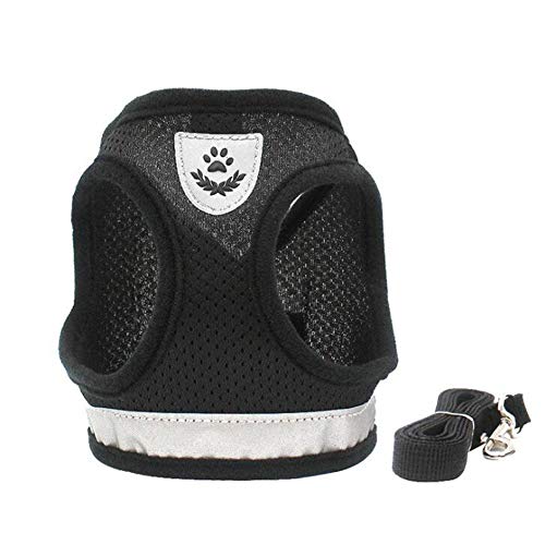 Dog Harness and Leash Set for Walking, Soft Mesh Adjustable Easy Control Lightweight Cat Vest Harnesses with Reflective Strips, Escape Proof Small Dogs Cats Vests (Black, Large) - color: Black, size: Large