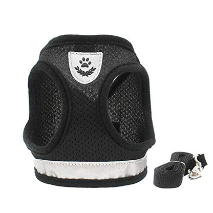Dog Harness and Leash Set for Walking, Soft Mesh Adjustable Easy Control Lightweight Cat Vest Harnesses with Reflective Strips, Escape Proof Small Dogs Cats Vests (Black, X-Large) - color: Black, size: X-Large