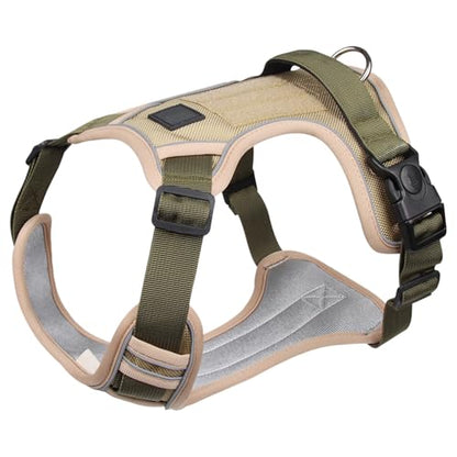 dPois Adjustable Reflective Dog Harness with Back Handle Tactical Padded Vest for Control Easy Walking Large Breed Dogs Khaki Large - color: Khaki, size: Large