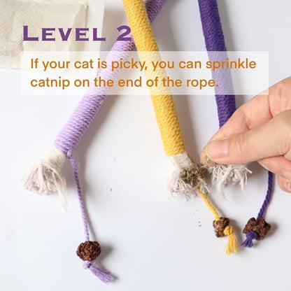 Cat Toys for Indoor Cats, Kitten Toys for Indoor Kittens, Catnip Rope Chew Toys for Teeth Cleaning, Interactive Cat Teething Toy, Kitty Kicker Toy, 3 Pack (Plus 1 Pouch of Catnip) - size: Small 3 Pack
