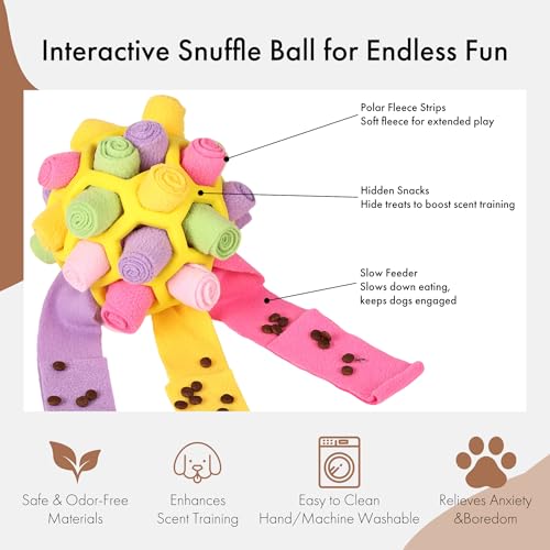 Mira's Pocket Dog Snuffle Ball Toy, Mental Stimulation Chew Toy for Dogs & Cats, 14cm Licking Mat Treat Dispensing Ball with Hollow Design, Slow Feeder for Fast Eaters (Yellow) - color: Yellow