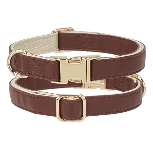 Soft Classic Leather Dog Collar Heavy Duty Padded Collars with Metal Buckle for Puppy Small Medium Dogs (Brown,M) - color: Brown, size: Medium