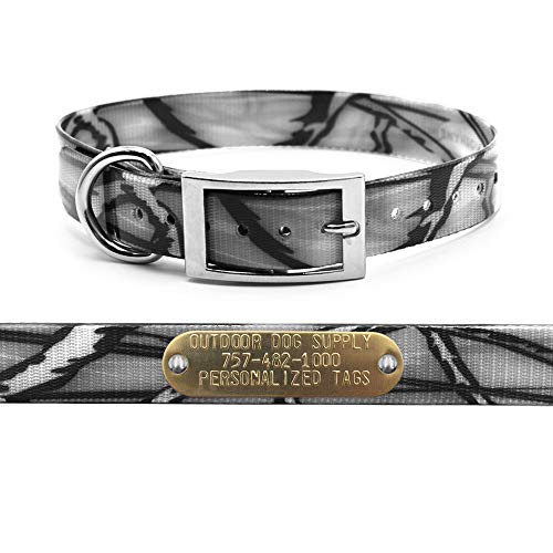 Outdoor Dog Supply 1" Gray Camo D-Ring Dog Collar with Custom 3/4" Brass Nameplate | Durable, Odor-Resistant, Adjustable for Medium & Large Dogs, USA-Made (21") - color: Gray Camo, size: 21" Long