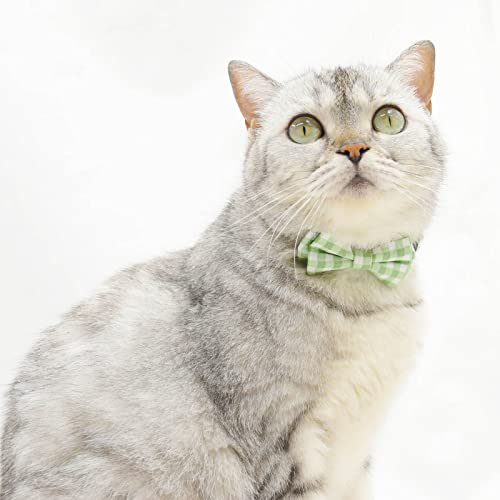 Bowtie Cat Collars Breakaway with Bell, Adjustable Cute Kitty Collars Safety Buckle Kitten Collar for Cat Puppy 7.5-11in (Green Plaid) - color: Green Plaid