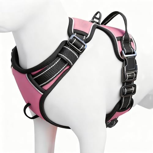 No Pull Dog Harness, No Chock Reflective Adjustable Soft Padded Pet Vest with Easy Control Handle, Easy Wearing with Stylish, Reinforced Knot, 2 Buckles - color: Pink, size: X-Small
