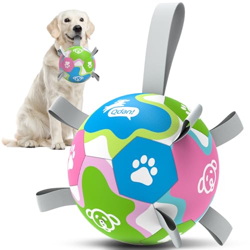 QDAN 6 Inch Dog Toys, Durable Dog Balls with Straps to Keep Them Busy, Outdoor Dog Soccer Ball for Small Medium Large Pets, Interactive Training Herding Ball, Birthday Gifts - color: Colorful-2, size: Medium