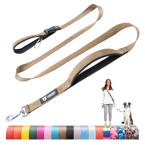 TSPRO Tactical Hands Free Dog Leash, Heavy Duty Adjustable with Padded Handle & Metal Safety Clasp for Walking Running Hiking Training, Medium & Large Dogs (Khaki 25) - color: Basic Khaki, size: for Medium to Large Dogs
