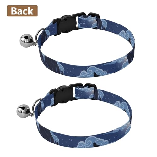 Kitten Collars 2 Pack Pet Collars for Cats Adjustable 10.6 to 17.1 Inches - color: Wolves Moon Blue Sky Clouds