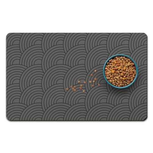 Dog Food Mat for Floors, Absorbent and Quick-Drying Pet Cat Food Mat,Anti-Fouling and Easy-to-Clean Pet Feeding Mat,Dog Bowl Mats for Messy Drinking Water Bowls.17 x32inch Boho Style - color: 01-Dark Grey, size: 17x32 inch