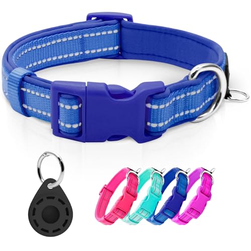 Reflective Dog Collar with Airtag Holder, Soft Neoprene Padded Pet Collar with ID Tag Ring, Adjustable for Puppy and Small Dogs,Royal Blue,XS - color: 3#Royal Blue（with AirTag Holder）, size: X-Small (Pack of 1)