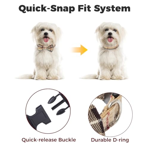 BINGPET Dog Harness Collar Leash Set,Adjustable No Pull Escape Proof Small Dog Harness,Classic Plaid Puppy Harness and Leash Set for Small Medium Large Dogs Training Easy Walk Running(Beige,S) - color: Beige Plaid, size: S(Chest Girth:14.9''-20.9'')