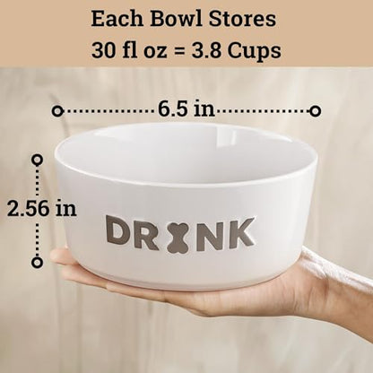 Ceramic Dog Bowl Set of 2 with Anti-Skid Base - 6.5" Wide x 2.5" Tall Ceramic Dog Bowls Medium Sized Dogs - 3.8 Cup Capacity Food and Water Bowls for Dogs - Rubber Bottom Pet Bowl Set of 2 Medium Size - color: Gray, size: Medium