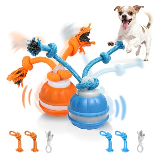 2PCS Interactive Dog Toys Dog Ball,Automatic Rolling and Bouncing Moving Dog Toy,Squeaky Rolling Balls with Flashing Light,USB Rechargeable Chew Toys for Puppy Small Dogs, Pet Ball to Keep Them Busy - color: 1 Orange+1 Blue
