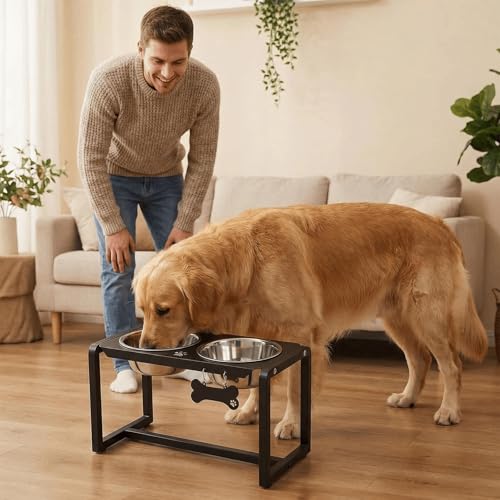 Metal Elevated Dog Bowls, Raised Dog Bowls for Medium/Large Sized Dogs with 2 Thick 58oz Stainless Steel Food Bowls, 10'' Tall Dog Bowl Stand Protect Neck & Joints - size: 10" | M/L Dogs | 2×58oz Bowls