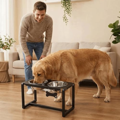 Metal Elevated Dog Bowls, Raised Dog Bowls for Medium/Large Sized Dogs with 2 Thick 58oz Stainless Steel Food Bowls, 10'' Tall Dog Bowl Stand Protect Neck & Joints - size: 10" | M/L Dogs | 2×58oz Bowls