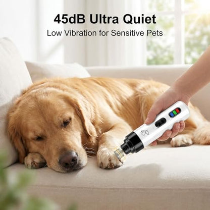 Upgraded Dog Nail Grinder Quiet, Professional Cat & Dog Nail Trimmers, 2-Speed Silent Pet Nail Grinder and Painless Paws Grooming, Suitable for Small Medium Pets (2 Replacement Head)