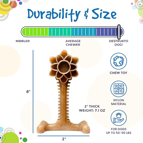 SodaPup Honey Bone Flower Tower – Ultra Durable Dog Chew Toy Made in USA from Non-Toxic, Pet Safe, Food Safe, Nylon Material for Clean Teeth, Fresh Breath, Problem Chewing, Calming Nerves, & More - color: Brown Nylon Flower Tower