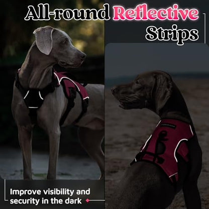 rabbitgoo Escape Proof Dog Harness, Soft Padded Full Body Pet Harness, Reflective Adjustable No Pull Vest with Lift Handle and Leash Clip for Large Dogs Walking Hiking Training, M, Pink - color: Pink, size: Medium (Pack of 1)