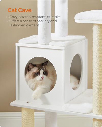 Feandrea Cat Tree, 65-Inch Modern Cat Tower for Indoor Cats, Multi-Level Cat Condo with 5 Scratching Posts, Perch, Washable Removable Cushions, Cat Furniture, Cloud White UPCT166W01 - color: Cloud White