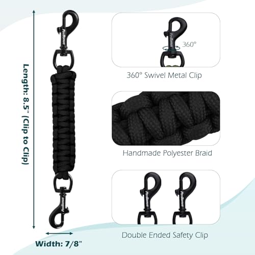 Dog Collar Safety Clip, Handmade Backup Safety Strap for Dog Harness, Prong, Pinch Collar, Double Ended Clasp Leash Connector (Black) - color: Black