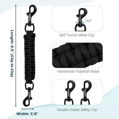Dog Collar Safety Clip, Handmade Backup Safety Strap for Dog Harness, Prong, Pinch Collar, Double Ended Clasp Leash Connector (Black) - color: Black
