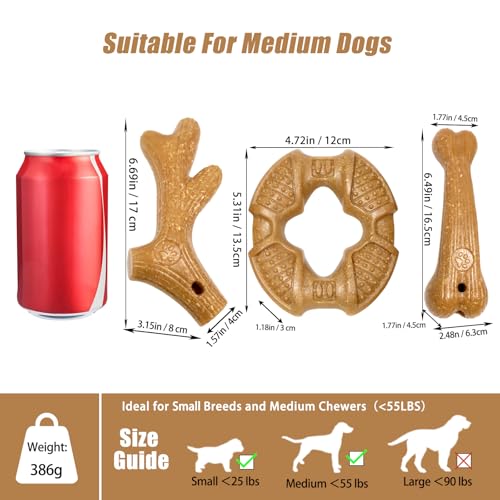 Dog Chew Toys for Aggressive Chewers, 3 Pack Nylon & Wood Teething Bone Toy Set with Chicken Flavor, Durable Tough Bones Chewing Toys for Small & Medium Dogs - style: 3Pack-Medium