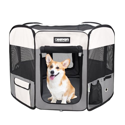 JESPET Pet Dog Playpens 36", 45" & 61" Portable Soft Dog Exercise Pen Kennel with Carry Bag for Puppy Cats Kittens Rabbits, Indoor/Outdoor Use - color: Light Grey, style: 45x45x24 Inch (Pack of 1)