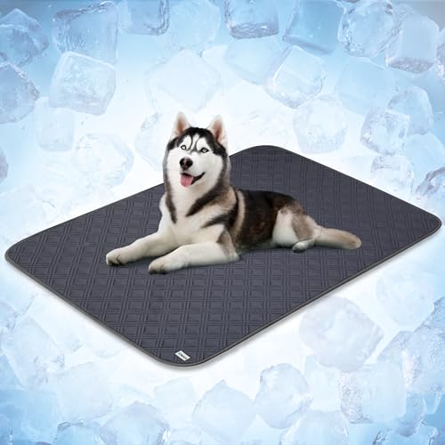 PetAmi Dog Cooling Mat, Waterproof Self Cooling Dog Pad with Non-Slip Backing, Q-Max >4.0 Pet Cooling Mat for Crate, Couch, Kennel & Car, Indoor Outdoor Summer Use, Grey, 60x80 - color: Grey, size: X-Large (60x80)