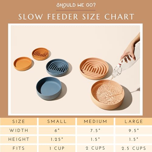 Should We Go? Slow Feeder for Dogs & Puppies, The Slowdown Bowl Silicone Slow Eating, Modern Lick Mat Design, Reduces Gulping, Fits 2 Cups, 7.5” Across x 1.5” Tall, Mealtime Challenge, Medium-Tan - color: Tan - Rainbow Design, size: Medium (7.5” Across x