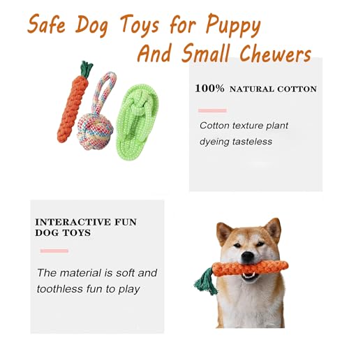 3PCS Natural Cotton Rope Toys for Small Dogs and Puppies, Dog Dental Care Chew Toys for Teething, Anxiety Relief,Helps Clean Teeth & Prevent Furniture Destruction(Slipper Set) - color: Style C(Slipper Set)