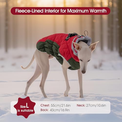 FUAMEY Dog Coat for Small Dogs,Waterproof Dog Winter Jacket with Harness Built in Puppy Cold Weather Coats Reflective Pet Vest with Zipper Warm Fleece Dogs Snowsuit Windproof XS - color: Christmas, size: XS(chest:14in)