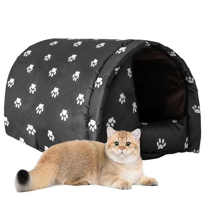 Cat House for Outdoor,Weatherproof Warm Feral Cats Shelter Outside/Indoor Collapsible Insulated Pet Houses Foldable Stray Cat Tent Cave for Kitty Puppy Small Animals Four Season(Black)