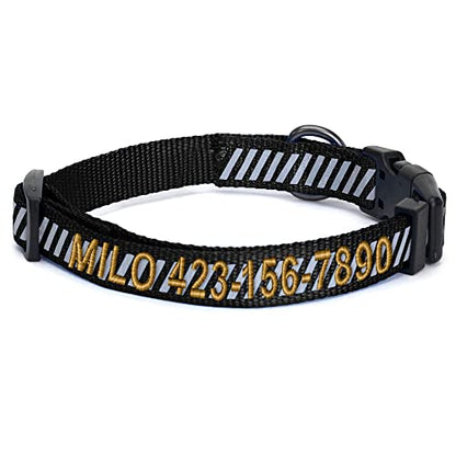 Pawtitas Reflective Dog Collar - Personalized Name & Phone Number, Adjustable for Small Dogs & Puppies - Black - color: Customized Black, size: X-Small (Pack of 1)