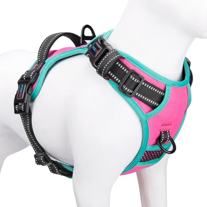 PHOEPET 2019 Upgraded No Pull Dog Harness, Reflective Adjustable Vest, with a Training Handle + 2 Metal Leash Hooks+ 3 Snap Buckles +4 Slide Buckles(S, Pink) - color: Pink, size: Small