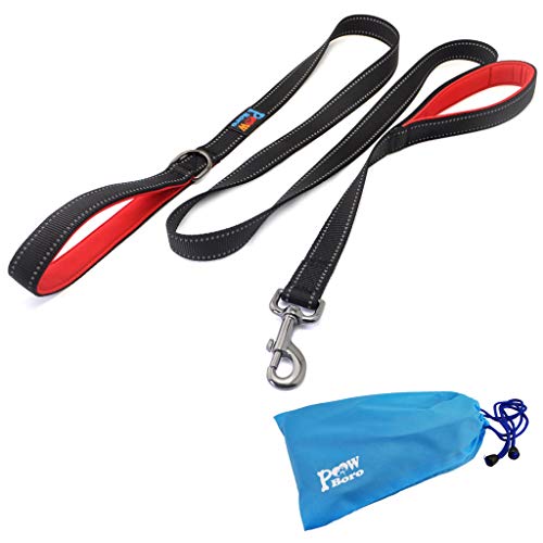 Powboro Double Handle Dog Leash, Heavy Duty Leash, Traffic Padded Handle, Reflective Stitching,6ft Long Dog Lead for Control All Dog Safety Training Walking Hiking (Black) - color: Black