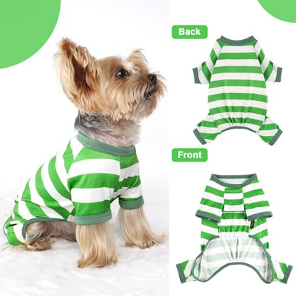 Dog Pajamas, Stretchy Puppy Jammies Onesie, Comfy Doggie Striped Pjs, Lightweight Soft Puppy Outfit, Dogs Clothes for Small Size Girl Boy(Green,M) - color: Green, size: Medium (Chest 16.9 in)