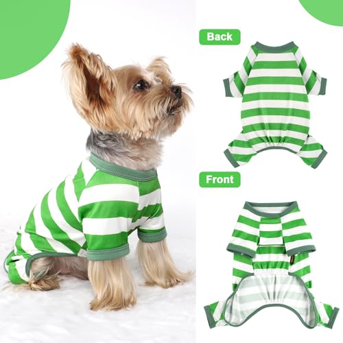 Dog Pajamas, Stretchy Puppy Jammies Onesie, Comfy Doggie Striped Pjs, Lightweight Soft Puppy Outfit, Dogs Clothes for Small Size Girl Boy(Green,S) - color: Green, size: Small (Chest 14.2 in)
