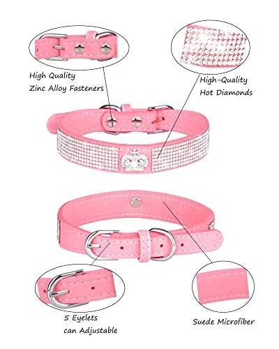 Dog Collar for Small Dogs, Adjustable Leather Suede Bling Dog Collars，Pink Dog Collar Cat Collar, Rhinestone Dog Collar (XS, pink3) - color: pink3, size: XS