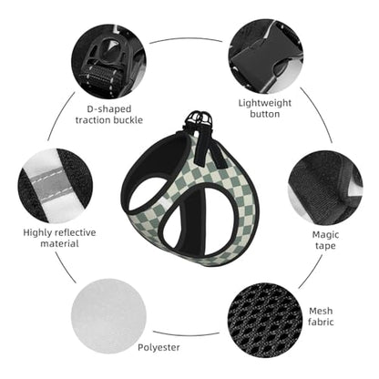 Green Checkerboard Dog Harness and Leash Set, No Pull Reflective Adjustable Soft Mesh Padded Pet Vest with Safety Buckle for Small Medium Dogs and Cats Small - color: Green Checkerboard, size: Small