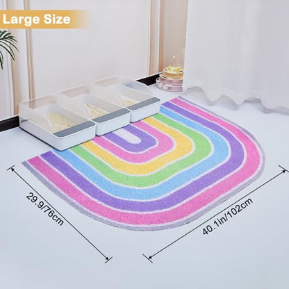 Cat Litter Mat Quality Litter Box Mat Large Non-Slip Cat Litter Mat Litter Trapping Mat Soft Kitty Litter Mat Compatible Two Litter Boxes Cat Products Easy to Clean,Pink,XL - color: Pink Rainbow, size: XL(40" x 30")