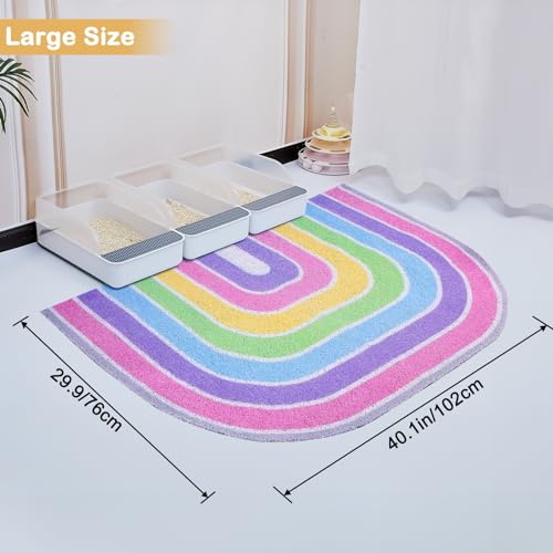 Cat Litter Mat Quality Litter Box Mat Large Non-Slip Cat Litter Mat Litter Trapping Mat Soft Kitty Litter Mat Compatible Two Litter Boxes Cat Products Easy to Clean,Pink,XL - color: Pink Rainbow, size: XL(40" x 30")