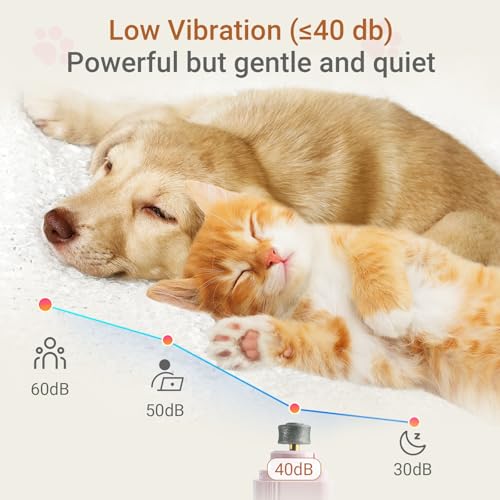 2 in 1 Cat & Dog Nail Clippers Grinder with Lights, Quick Sensor Safety Guard & Ultra-Quiet USB Rechargeable Cat & Dog Nail Trimmers, Dog Nail Grinder with 2 Bells for Women(Pink)