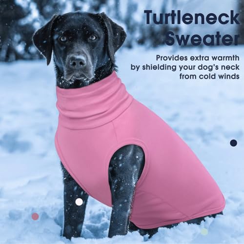 IECOii Dog Fleece Vest Sweater - Stretch Warm Pullover with Turtleneck,Pink,Large, Easy On/Off Winter Dog Sweater for Medium Large Dogs Girl Boy, Winter Fall Jumpsuit with High Neck - color: Pink, size: Large