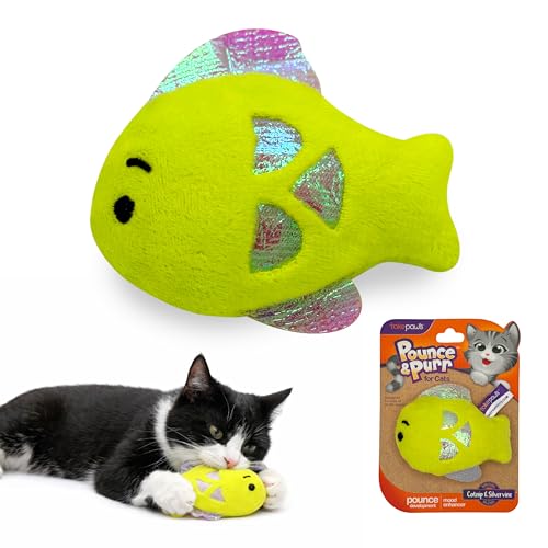 Pounce & Purr® Plush Cat Toys, Catnip & Silvervine Infused, Shiny Iridescent Accents, Interactive Play Toys for Cats & Kittens (Fish) - color: Fish